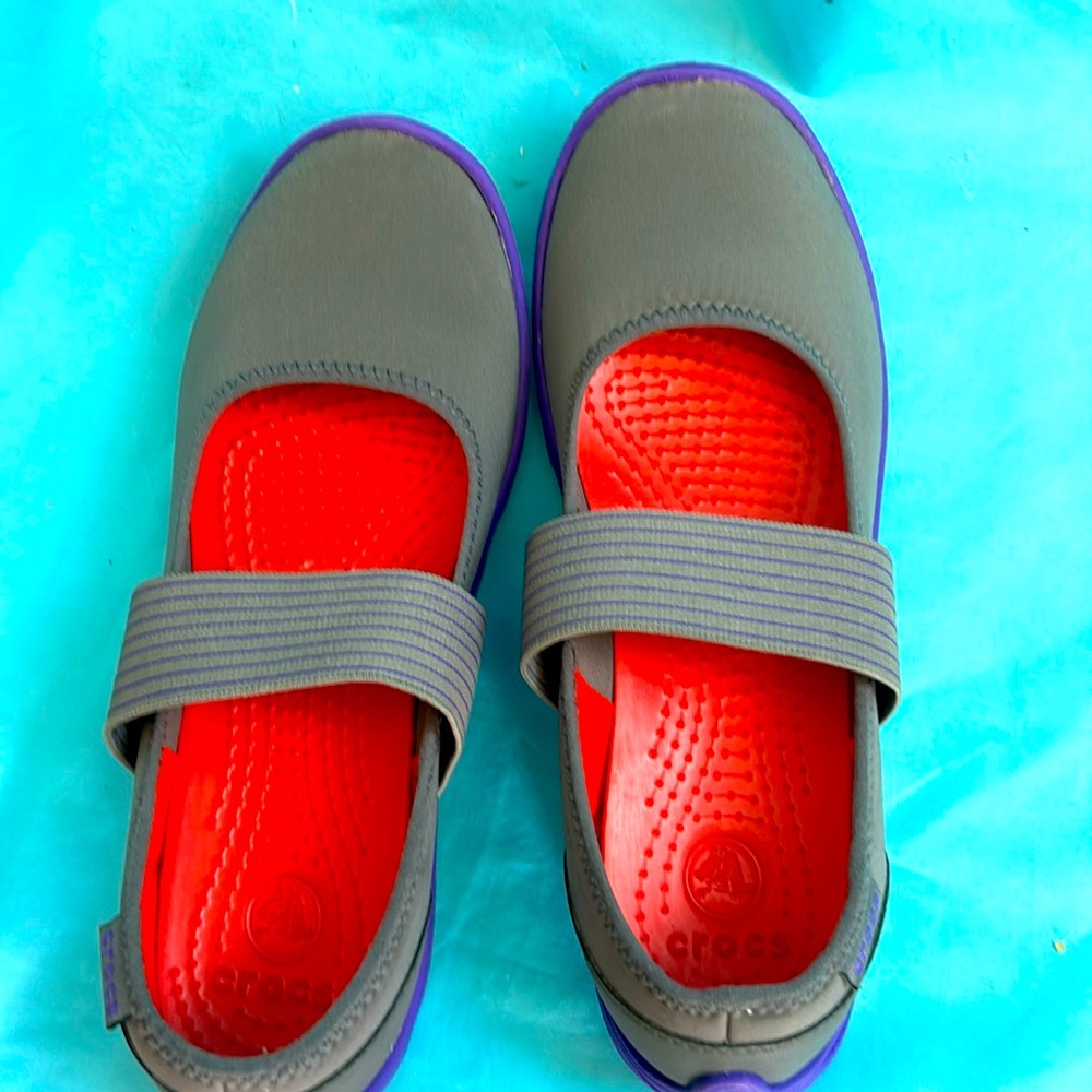 Ladies size 8 CROCS grey& purple , Maryjane style